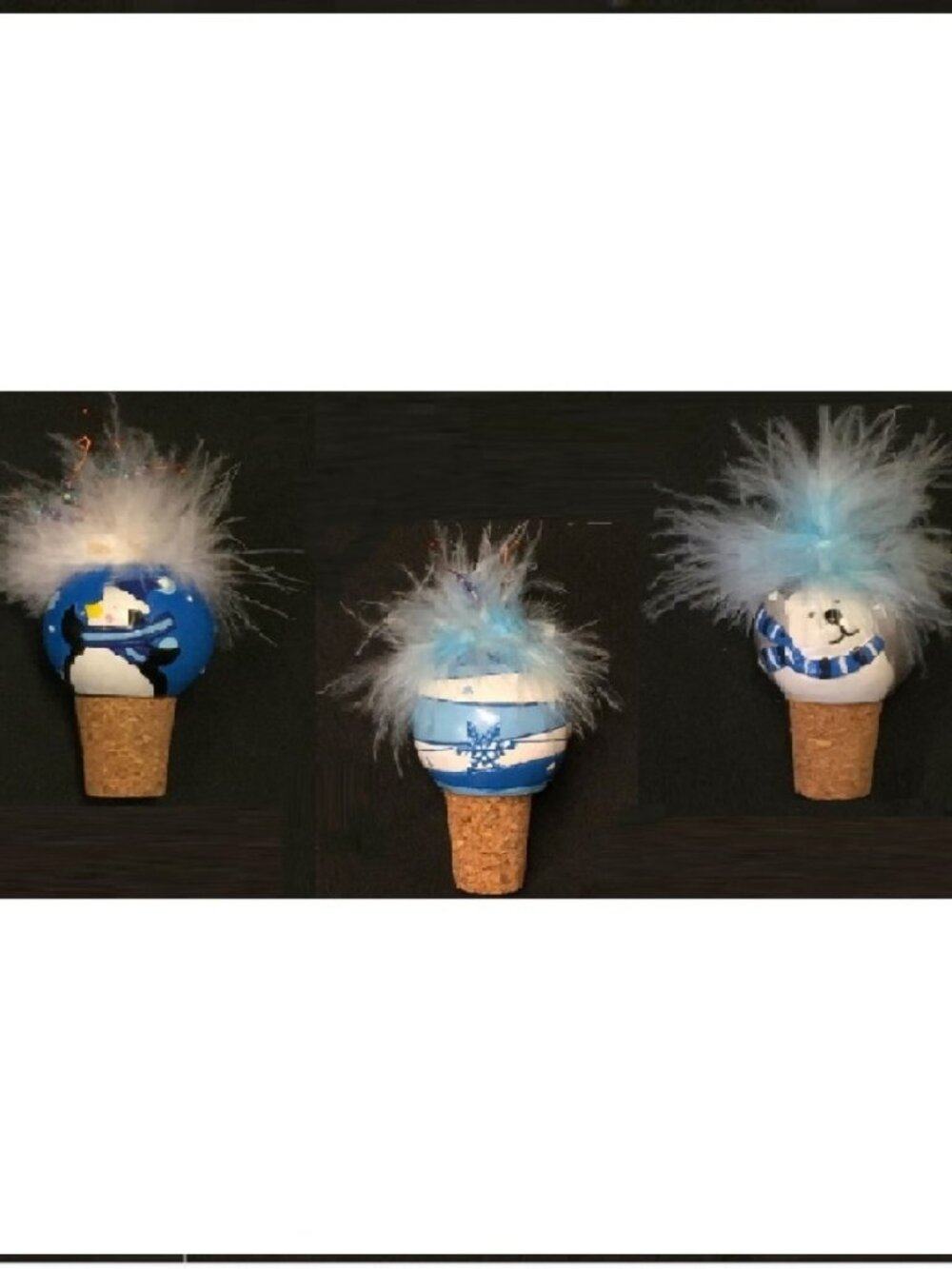Set of 12 Assorted Christmas Winter Wine Bottle Stoppers w Feathers & Beads